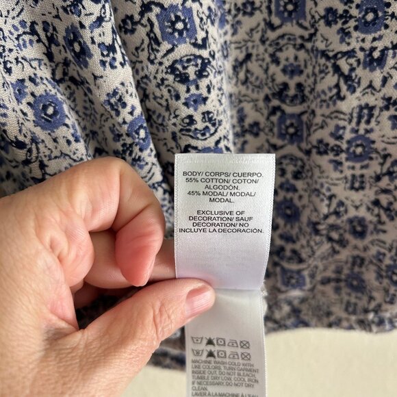 Lucky Brand Blue Floral Boho Peasant Blouse Top Keyhole Tie Women’s XL Boho - Picture 4 of 6